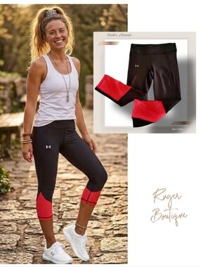 🌿Under Armour HeatGear Compression Leggings Medium/Small Black & Hot Pink